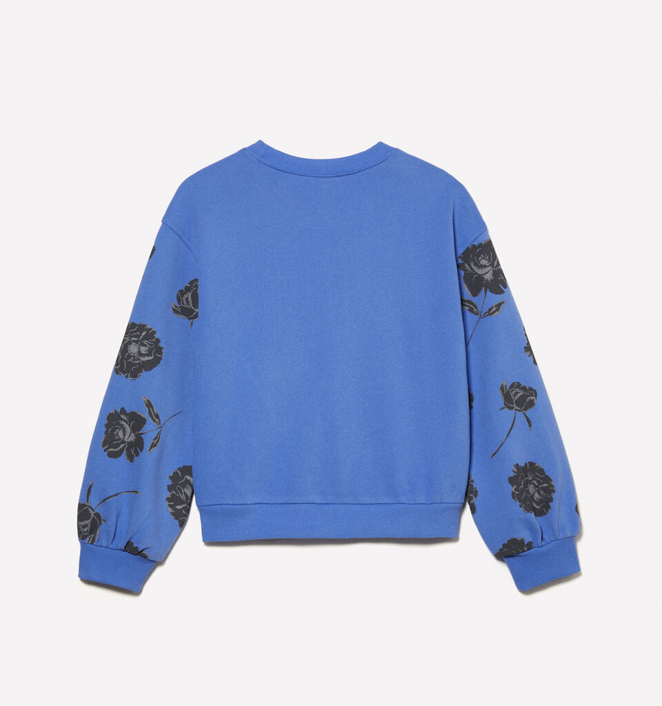 Lilac cropped sweatshirt with floral print and embroidery - girls' knitwear - Blue | Sisley Young image number 2